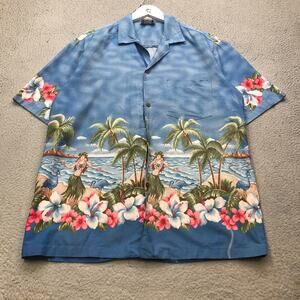 Vintage Pacific Legend Hawaiian Button Shirt Mens Large Floral Girl Hawaii Made
